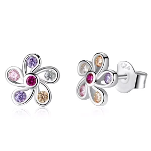 Kolczyki srebrne kwiatki kolorowe dla dziewczynki wkrętki