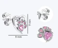 Kolczyki srebrne serce z różową łapką dziecięce / cyrkonie 925 sztyft