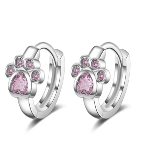 Srebrne kolczyki kółka łapki dla dziewczynki różowa cyrkonia zatrzask