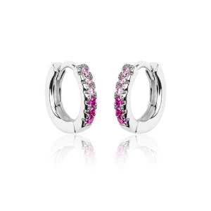 Srebrne kolczyki kółka z różową cyrkonią dla dziewczynki zatrzask