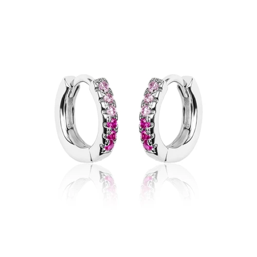 Srebrne kolczyki kółka z różową cyrkonią dla dziewczynki zatrzask