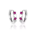 Kolczyki srebrne kółka z sercem dla dziewczynki rubinowa cyrkonia zatrzask 925