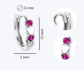 Kolczyki srebrne kółka 12 mm dla dziewczynki rubinowa cyrkonia zatrzask 925