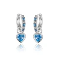 Kolczyki srebrne kółka wiszące serca / niebieska i biała cyrkonia / 925 / zatrzask