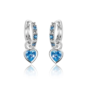 Kolczyki srebrne kółka wiszące serca / błękitna i biała cyrkonia / 925 / zatrzask