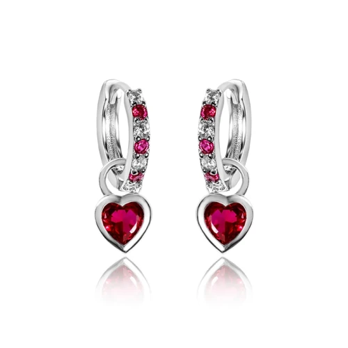 Kolczyki srebrne kółka z cyrkoniami wiszące serduszka dla dzieci 925