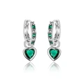 Srebrne kolczyki kółka dla dziewczynki wiszące serca zatrzask cyrkonie zielone