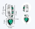 Srebrne kolczyki dla dziewczynki wiszące serca zielone cyrkonie