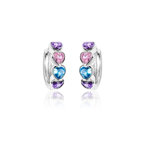 Srebrne kolczyki kółka serca kolorowa cyrkonia zatrzask