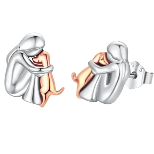 Kolczyki srebrne pozłacane dziewczynka i piesek/ przyjaciele / 925 wkrętki / sztyft