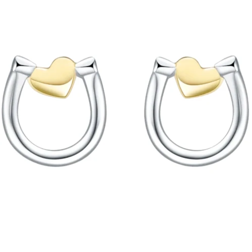 Kolczyki srebrne podkowy konie koniki pozłacane serce 925