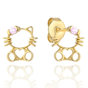 Złote kolczyki kotki dla dziewczynki 585 Chrzest Roczek Komunia