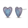 Kolczyki srebrne serca z niebieskimi cyrkoniami sztyft 925