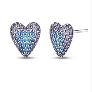 Kolczyki srebrne serca z niebieskimi cyrkoniami sztyft 925
