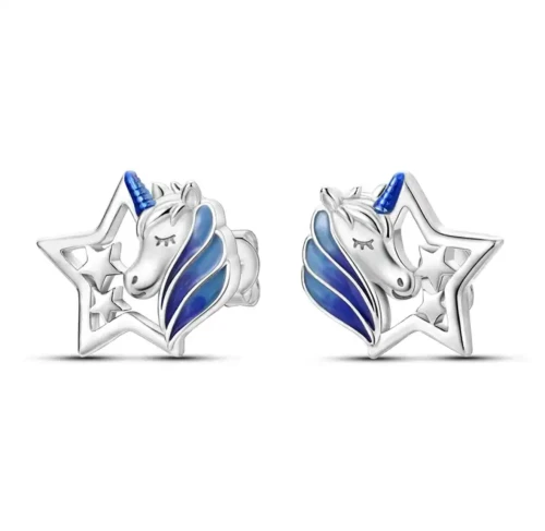 Kolczyki srebrne jednorożce gwiazdki dla dziewczynki wkrętki