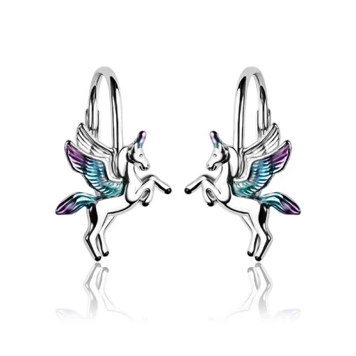 Kolczyki srebrne wiszące jednorożce dla dziewczynki angielskie 925