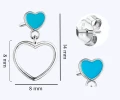 Kolczyki srebrne wiszące serce niebieskie dla dziewczynki sztyft 925