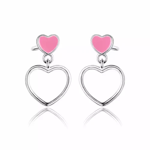 Kolczyki srebrne wiszące serce różowe dla dziewczynki sztyft.webp-alola