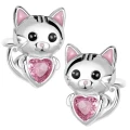 Kolczyki srebrne kotki różowe dla dziewczynki sztyft 925