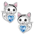 Kolczyki srebrne kotki dla dziewczynki cyrkonia błękitna sztyft 925.1