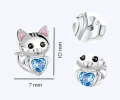 Kolczyki srebrne kotki dla dziewczynki cyrkonia błękitna sztyft 925 rozmiar