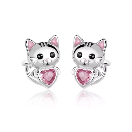 Kolczyki srebrne kotki różowe dla dziewczynki sztyft 925