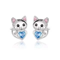 Kolczyki srebrne kotki dla dziewczynki cyrkonia błękitna sztyft 925
