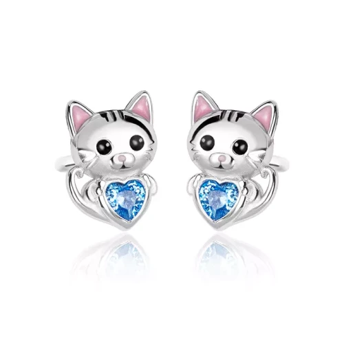 Kolczyki srebrne kotki dla dziewczynki cyrkonia błękitna sztyft 925