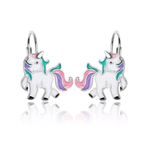 Kolczyki Srebrne Jednorożce Dla Dziewczynki Emalia Angielskie Zapięcie