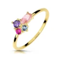Delikatny złoty pierścionek z kolorowymi cyrkoniami 585