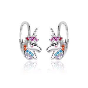 Srebrne Kolczyki dla Dzieci Jednorożce z cyrkoniami Angielskie zapięcie