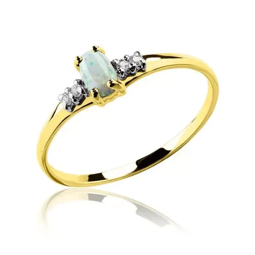 Złoty pierścionek z opalem i cyrkoniami owalny próba 585