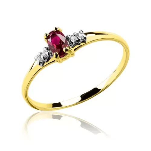 Złoty pierścionek z owalną rubinową cyrkonią próba 585