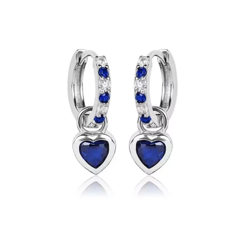 Srebrne Kolczyki Wiszące dla Dziewczynki Kółko, serce, cyrkonia szafirowa.webp-Alola