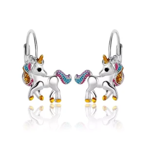 Kolczyki Srebrne Wiszące Jednorożce dla Dziewczynki Angielskie Zapięcie