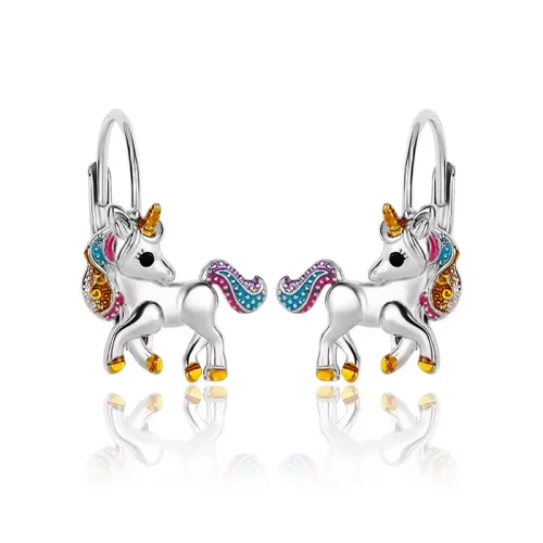 Kolczyki Srebrne Wiszące Jednorożce dla Dziewczynki Angielskie Zapięcie