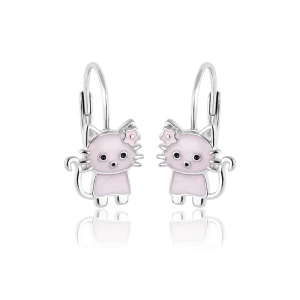 Kolczyki srebrne kotki różowe dla dziewczynki bigiel