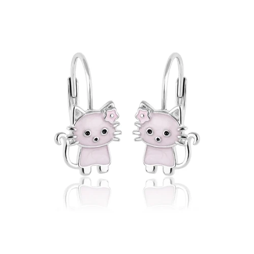 Kolczyki srebrne kotki różowe dla dziewczynki bigiel