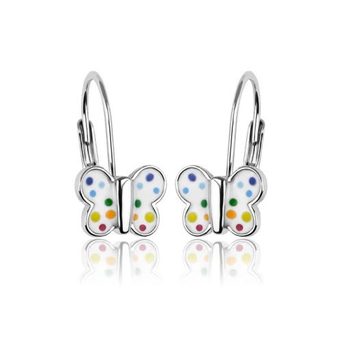 Kolczyki srebrne dla dziewczynki motylki w kropeczki angielskie
