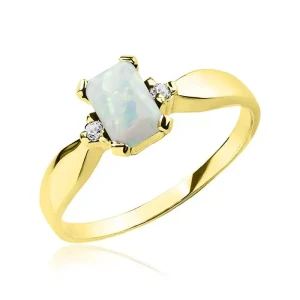 Złoty pierścionek z opalem i cyrkoniami próba 585