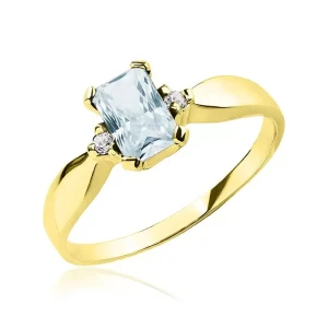 Złoty pierścionek z akwamarynem i cyrkoniami próba 585