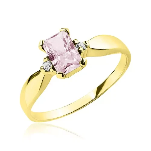 Złoty pierścionek z ametystem i cyrkoniami próba 585