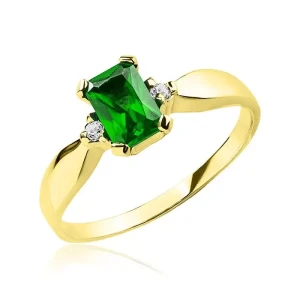 Złoty pierścionek z szmaragdem i cyrkoniami próba 585