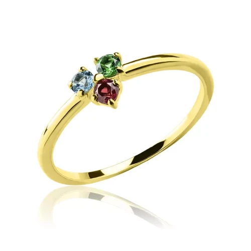 Pierścionek złoty ozdobiony cyrkoniami w trzech kolorach próba 585