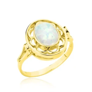 Pierścionek złoty ażurowy z opalem próba 585