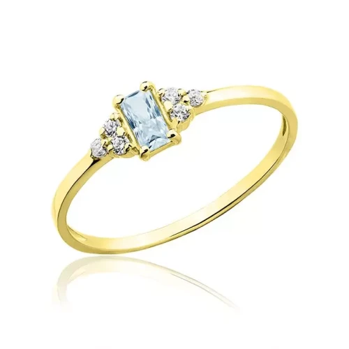 Pierścionek złoty z akwamarynem i cyrkoniami próba 585