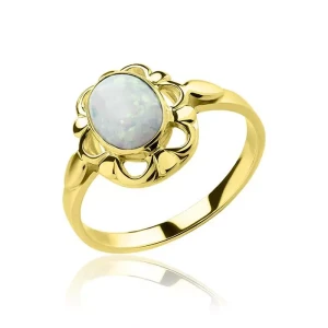 Złoty pierścionek ażurowy z opalem próba 585