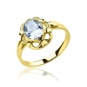 Pierścionek złoty ażurowy z akwamarynem próba 585