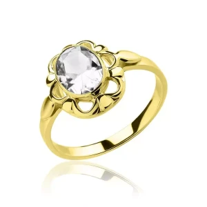 Pierścionek złoty ażurowy z dużą owalną cyrkonią próba 585