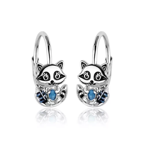 Kolczyki srebrne Szop Pracz dla dziewczynki Angielskie zapięcie.webp-Alola